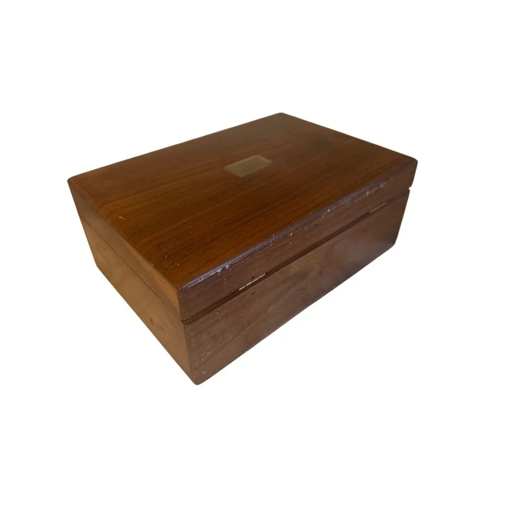 Vintage‎ Wooden Jewelry Box With Brass Plate Accent